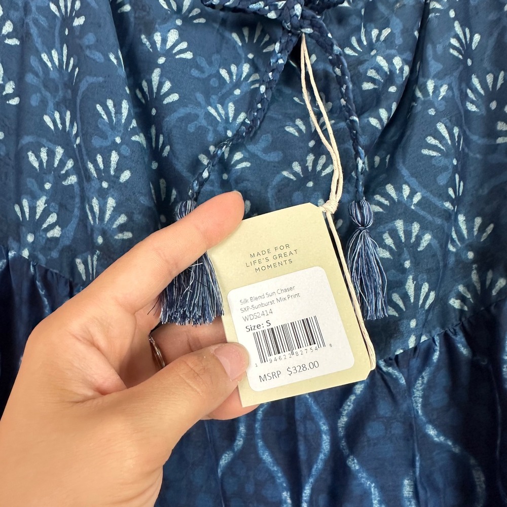 FAHERTY Sun Chaser Organic Cotton Silk Sunburst Tassel Boho Tiered Maxi Dress - Picture 9 of 9